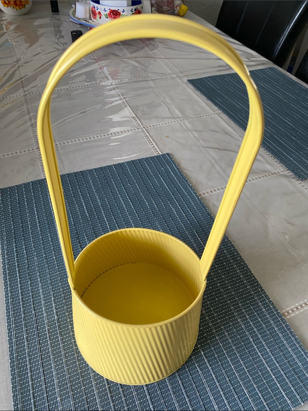 Yellow Metal Hanging Basket with Handle